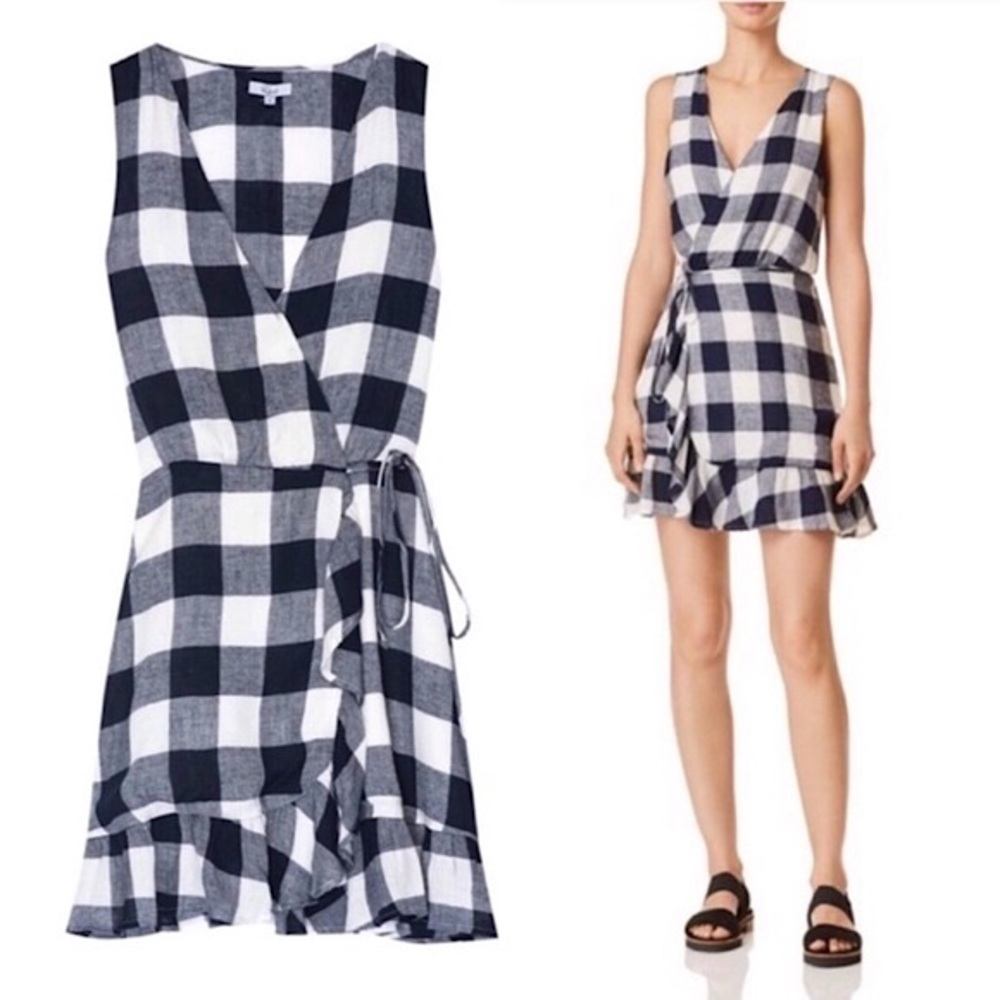 Rails Madison Azure Check Sleeveless Linen Wrap Dress | Medium